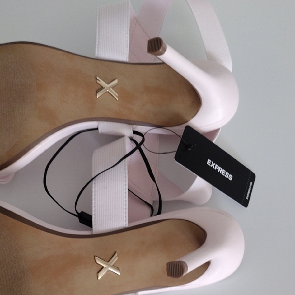 Express Brian Atwood x Express Stretch Ankle Strap Heeled Sandals. Light Pink. - Picture 7 of 11